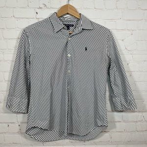 Vintage Ralph Lauren Sport Shirt Womens 12 Gray Slim Fit Pinstripe Button Up